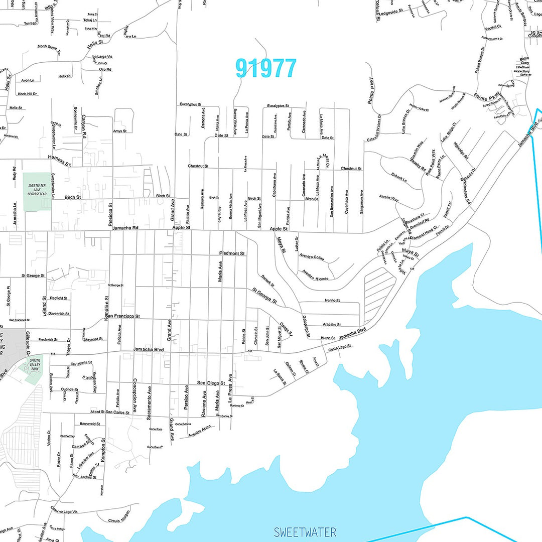 Premium Style Wall Map of Spring Valley, CA