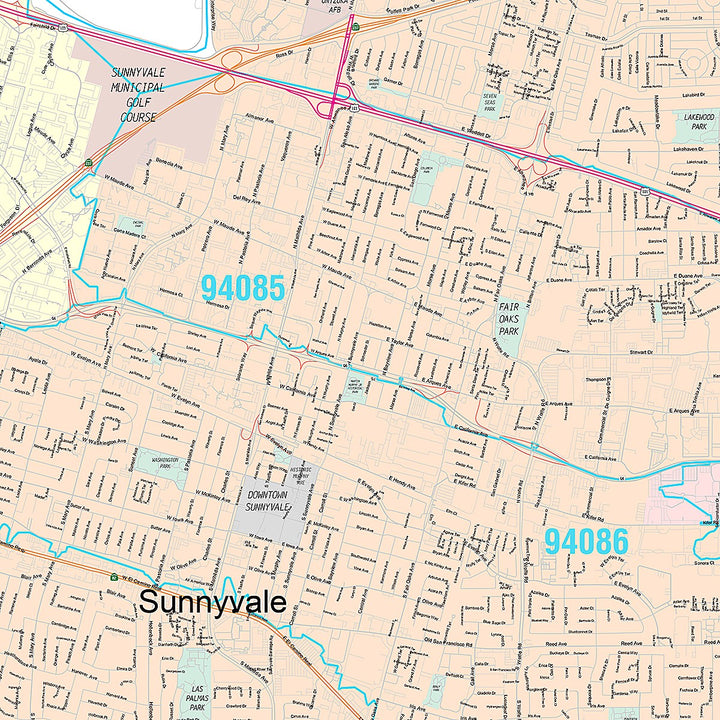 Premium Style Wall Map of Sunnyvale, CA