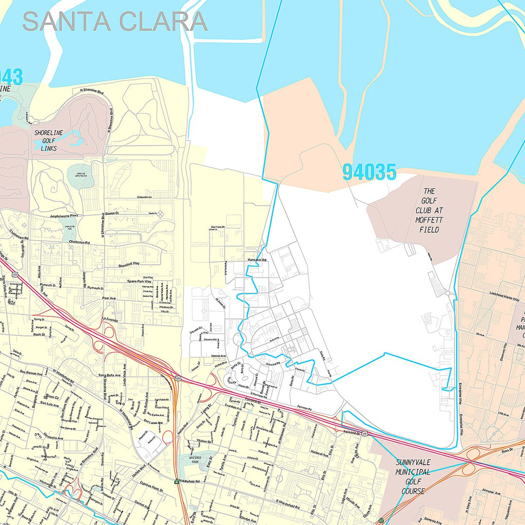 Premium Style Wall Map of Sunnyvale, CA – American Map Store