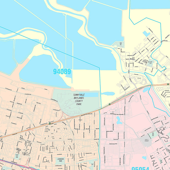 Premium Style Wall Map of Sunnyvale, CA