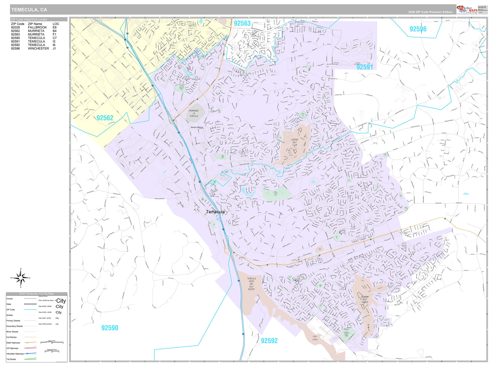 Premium Style Wall Map of Temecula, CA