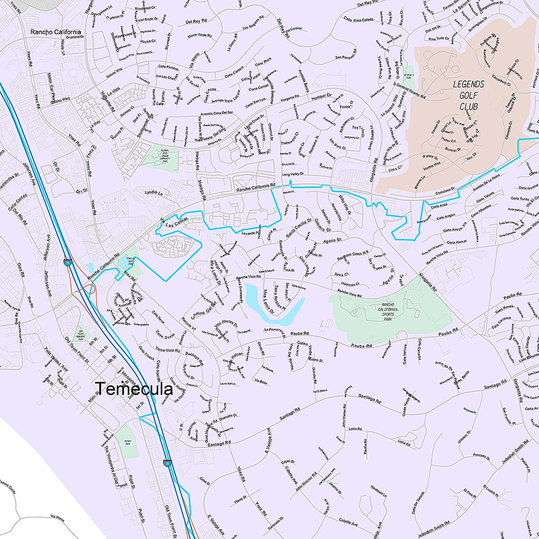 Premium Style Wall Map of Temecula, CA