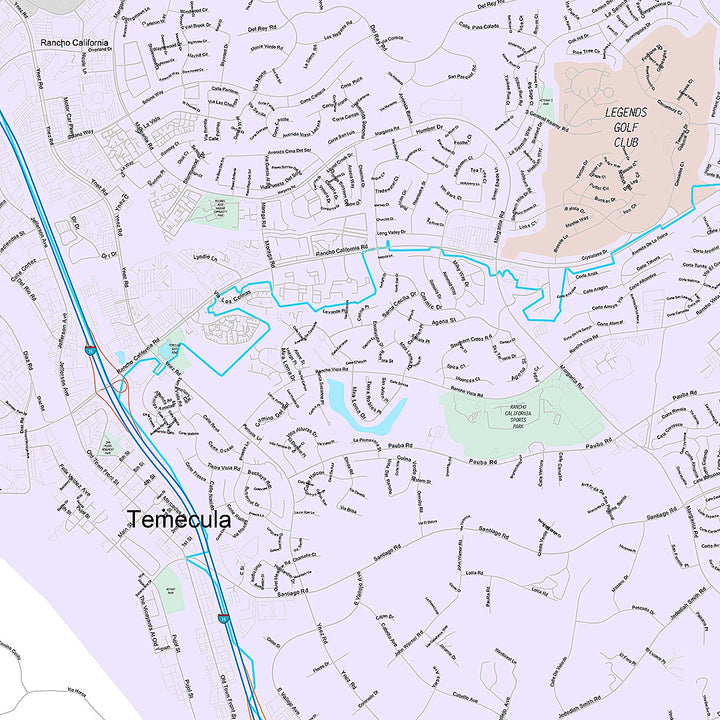 Premium Style Wall Map of Temecula, CA