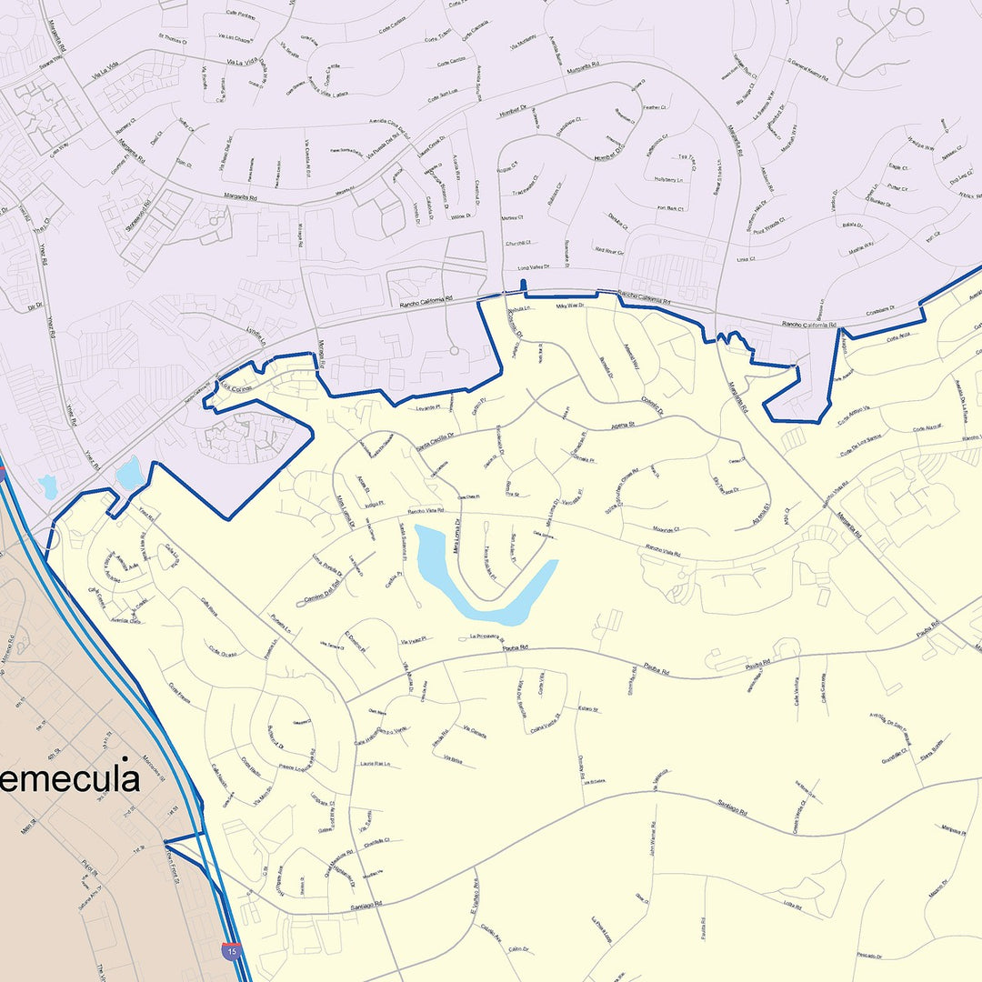Color Cast Zip Code Style Wall Map of Temecula, CA
