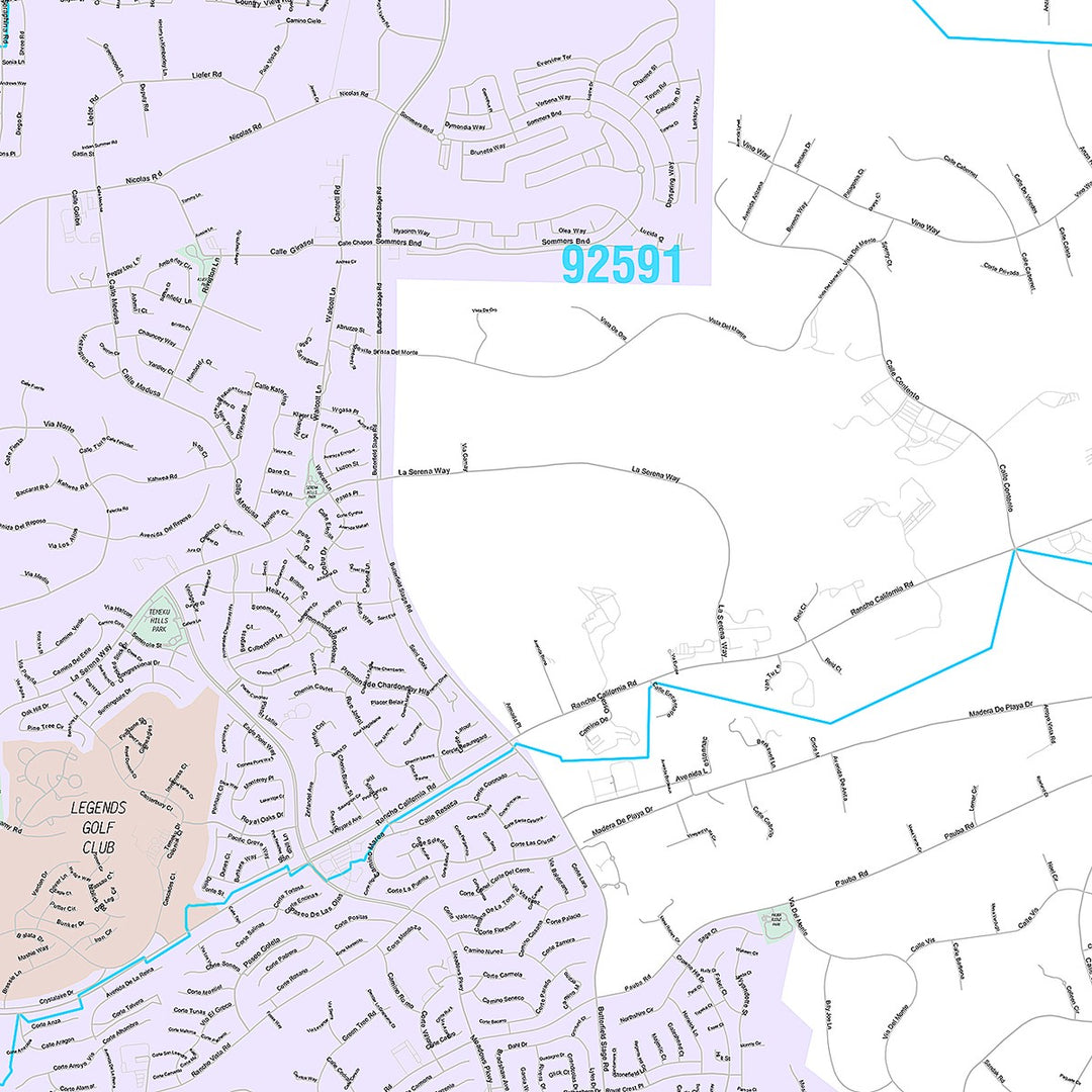 Premium Style Wall Map of Temecula, CA