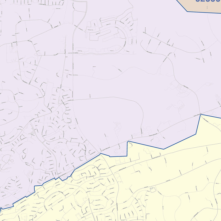 Color Cast Zip Code Style Wall Map of Temecula, CA