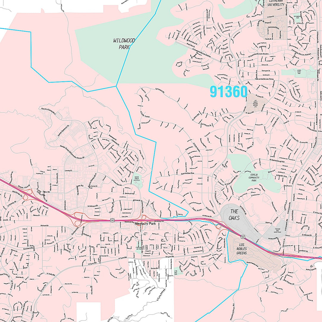 Premium Style Wall Map of Thousand Oaks, CA