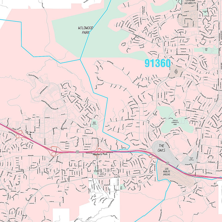 Premium Style Wall Map of Thousand Oaks, CA