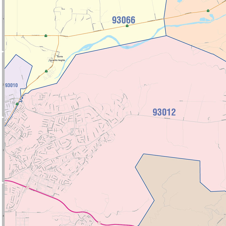 Color Cast Zip Code Style Wall Map of Thousand Oaks, CA