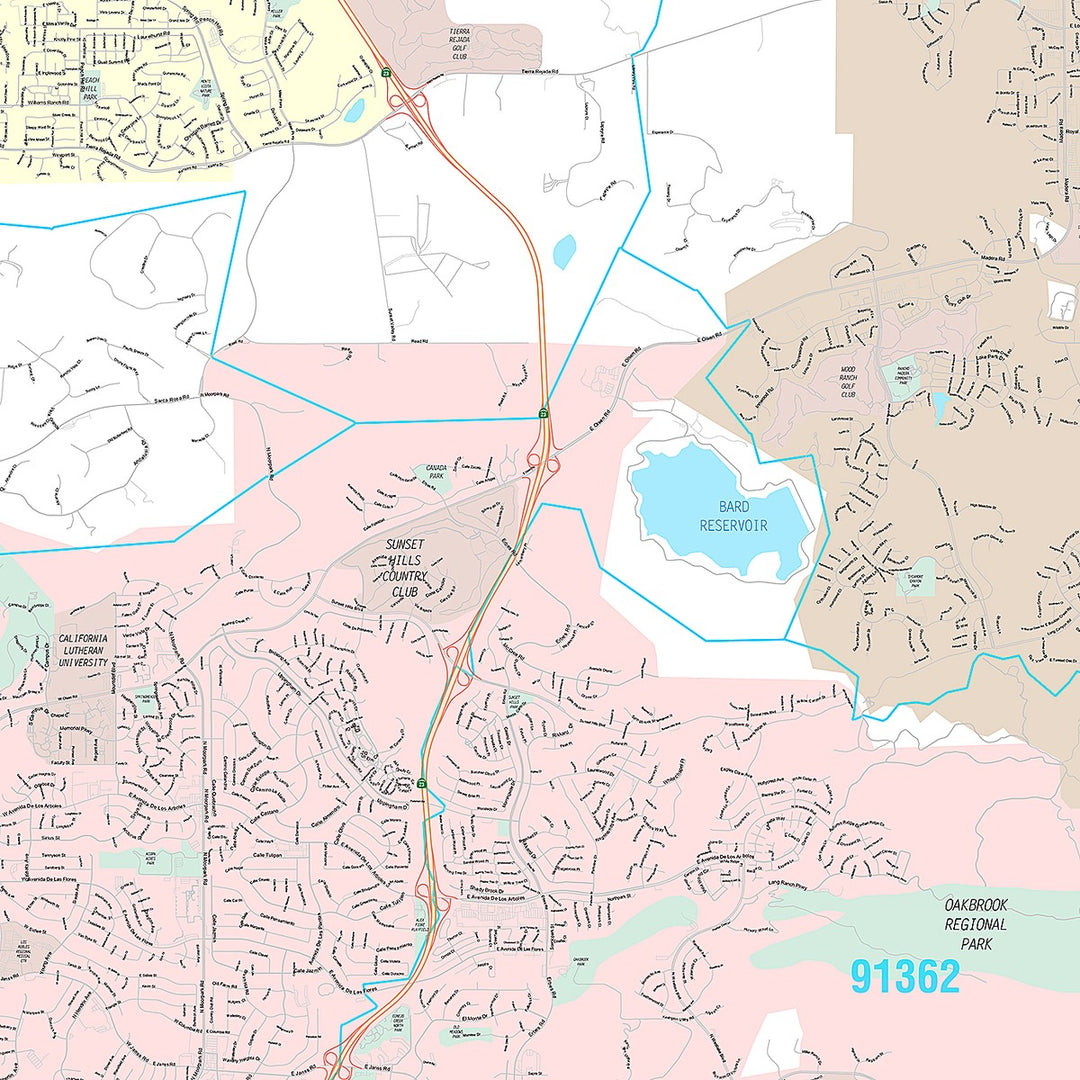 Premium Style Wall Map of Thousand Oaks, CA