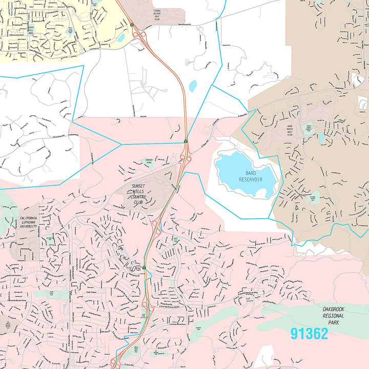 Premium Style Wall Map of Thousand Oaks, CA