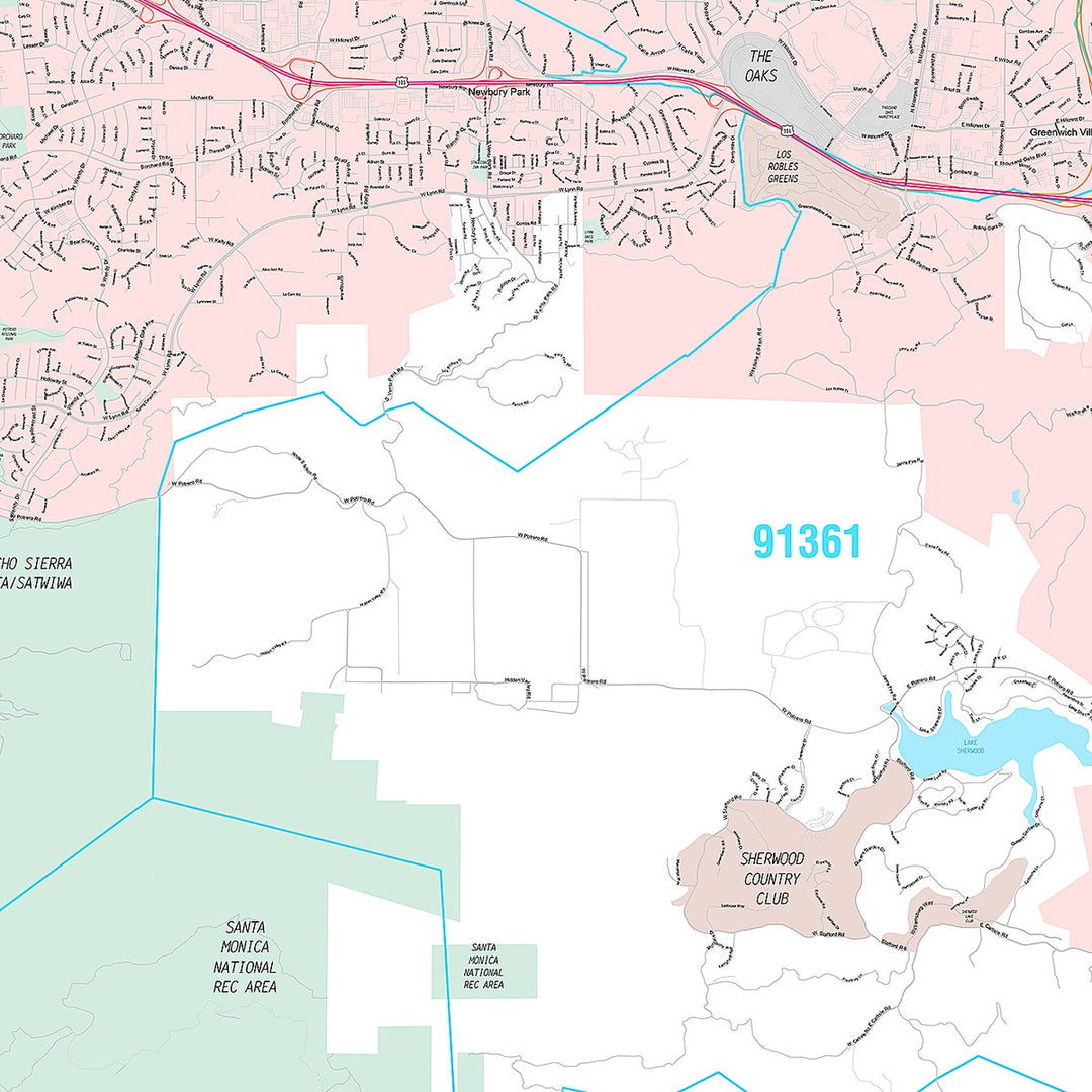 Premium Style Wall Map of Thousand Oaks, CA