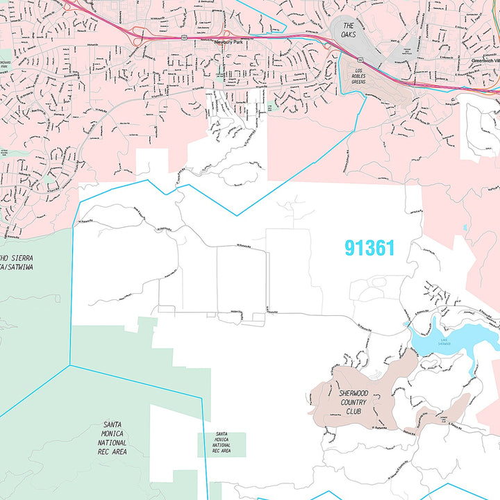 Premium Style Wall Map of Thousand Oaks, CA