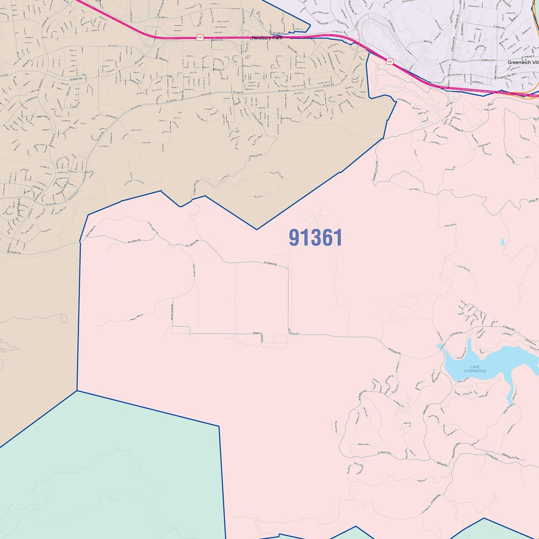 Color Cast Zip Code Style Wall Map of Thousand Oaks, CA
