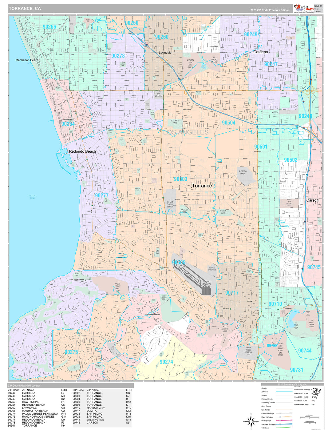 Premium Style Wall Map of Torrance, CA