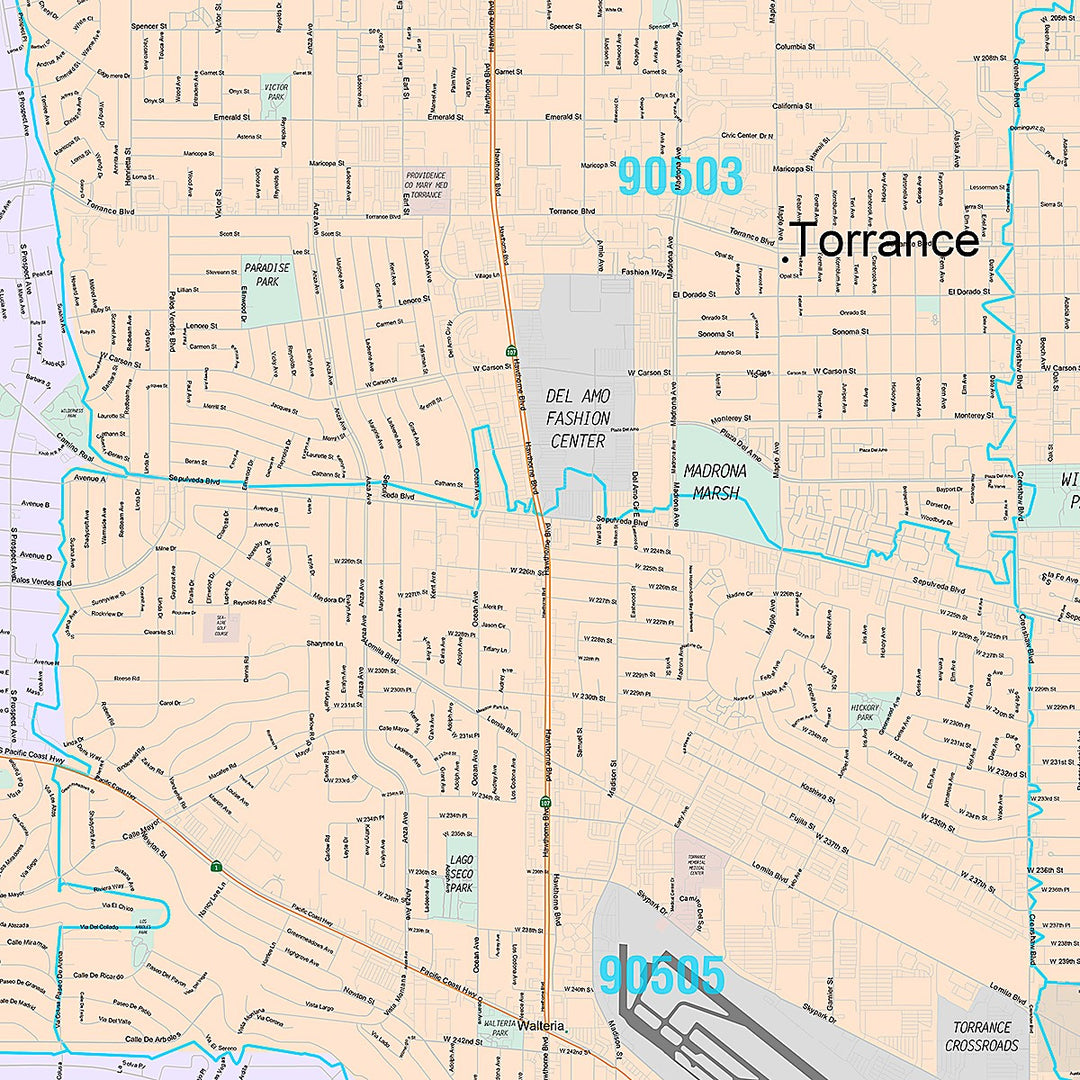 Premium Style Wall Map of Torrance, CA