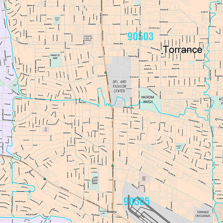 Premium Style Wall Map of Torrance, CA