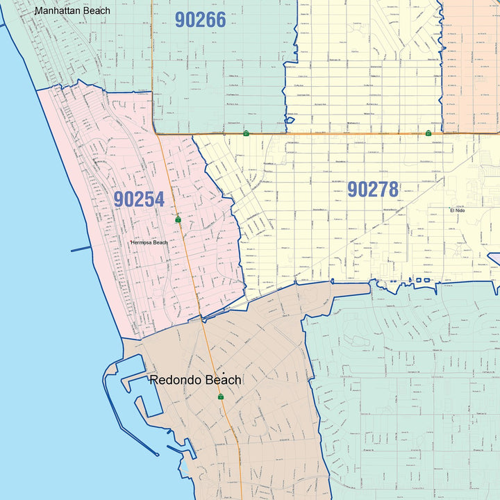 Color Cast Zip Code Style Wall Map of Torrance, CA