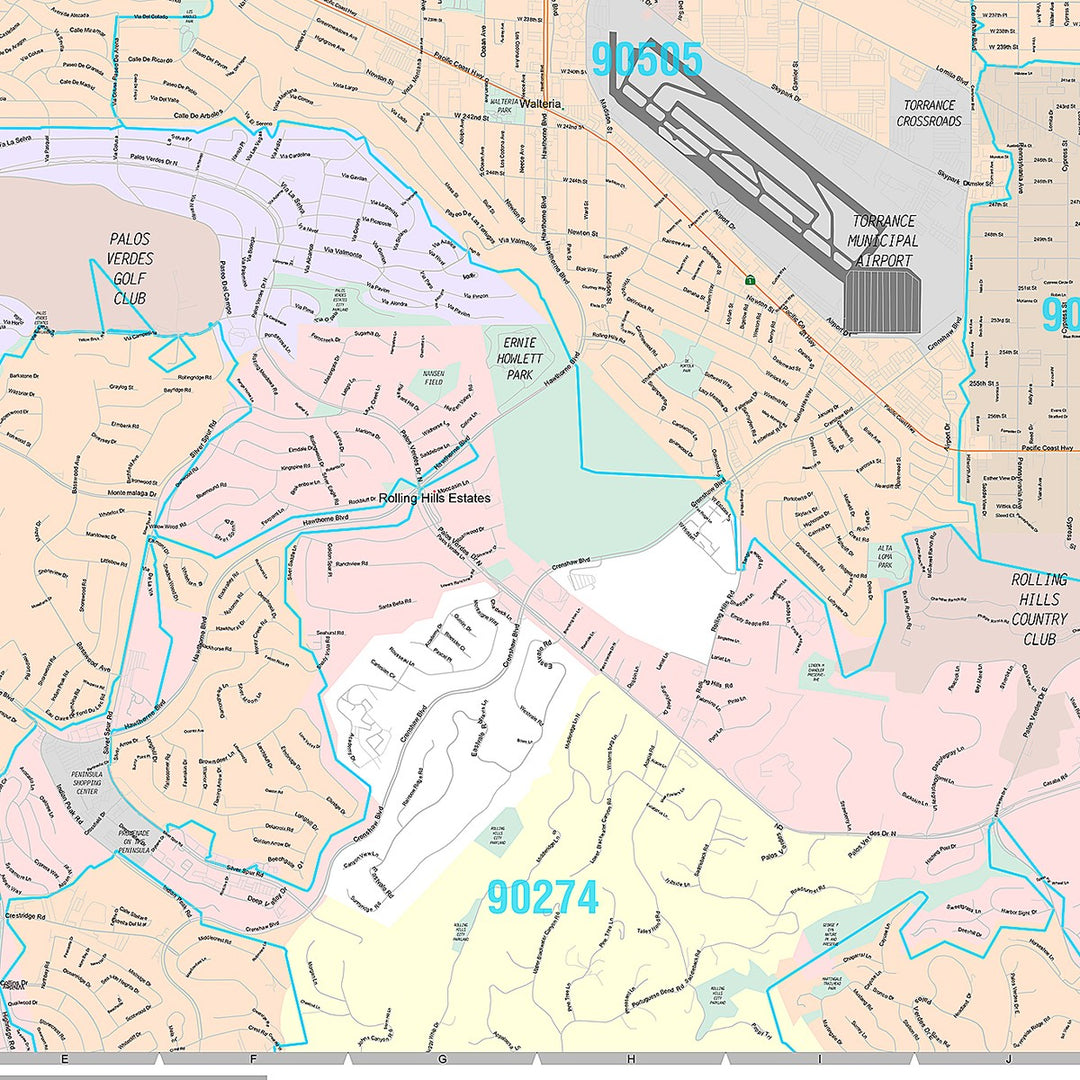 Premium Style Wall Map of Torrance, CA