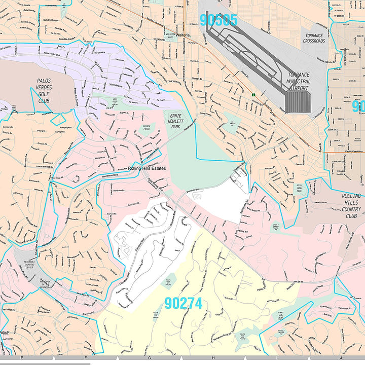 Premium Style Wall Map of Torrance, CA