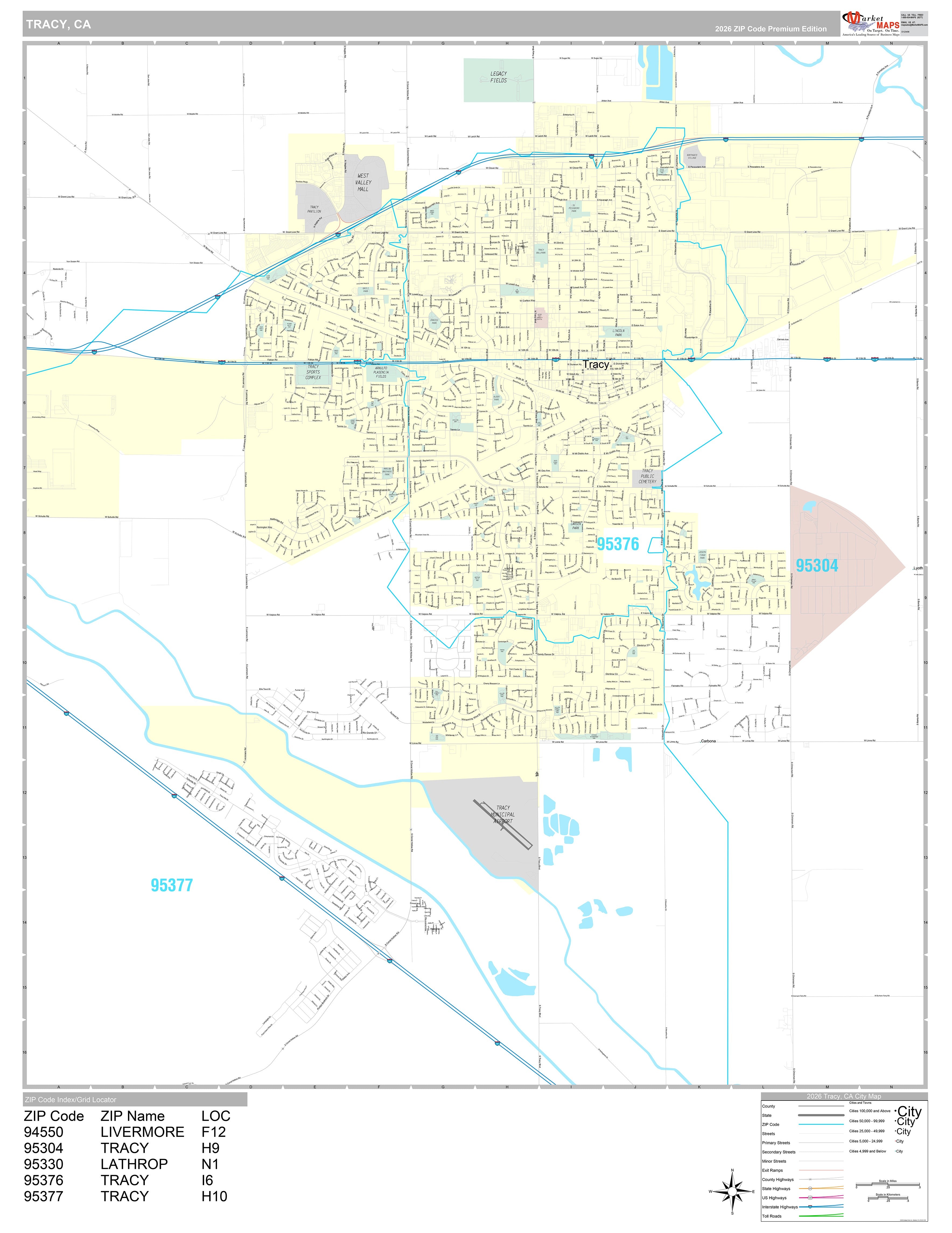 Premium Style Wall Map of Tracy, CA – American Map Store