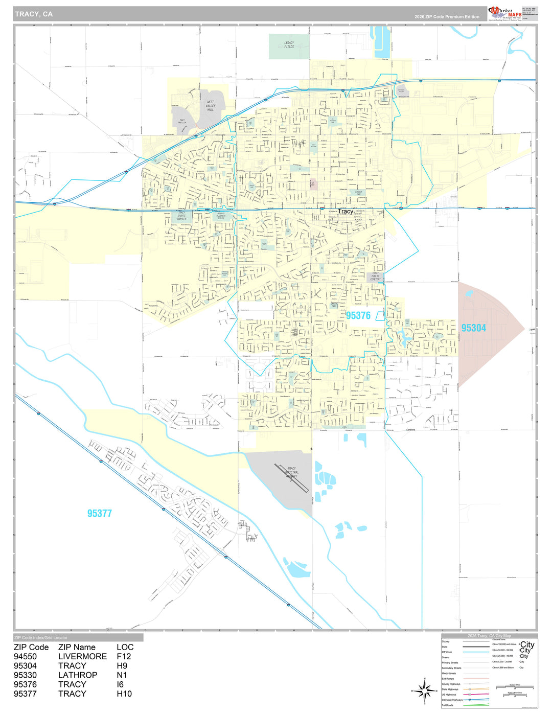 Premium Style Wall Map of Tracy, CA