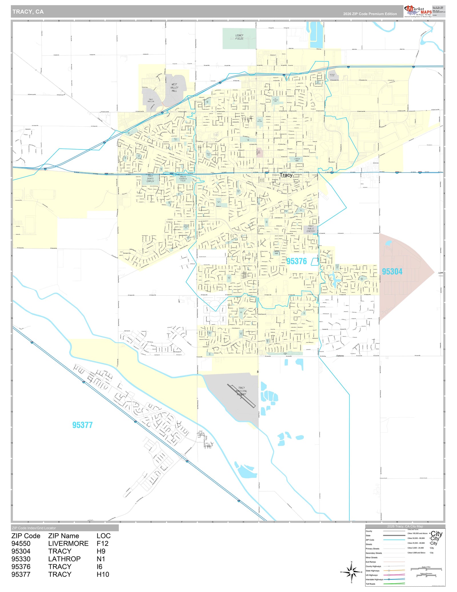 Premium Style Wall Map of Tracy, CA