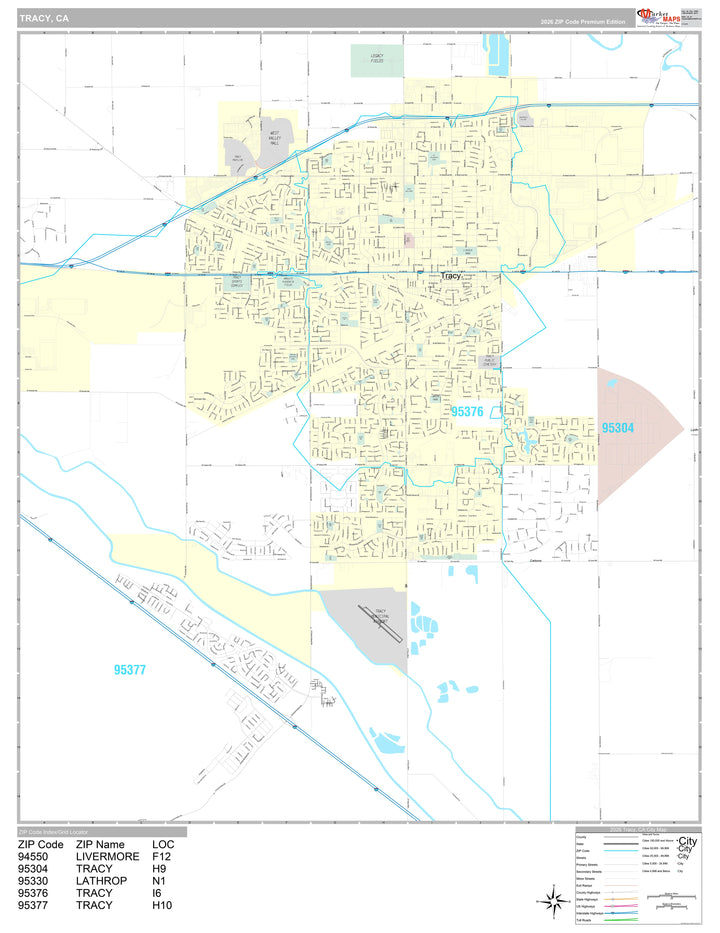 Premium Style Wall Map of Tracy, CA