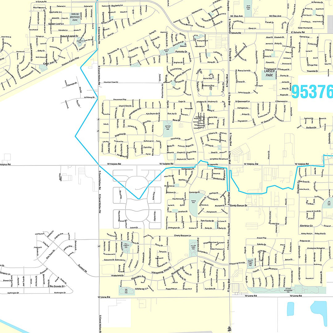 Premium Style Wall Map of Tracy, CA