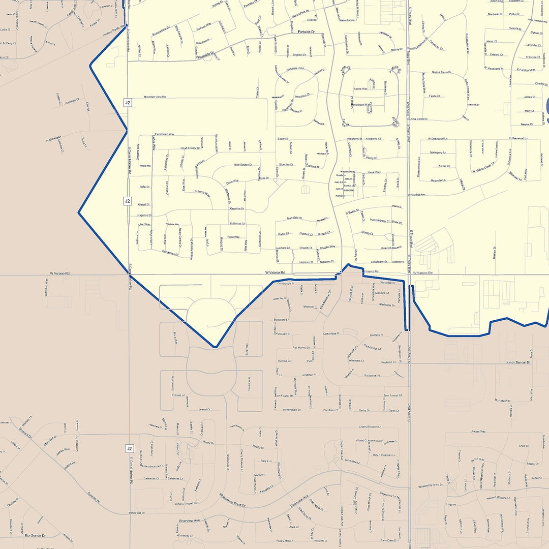 Color Cast Zip Code Style Wall Map of Tracy, CA