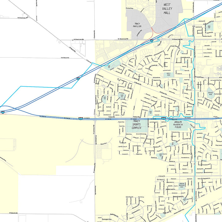 Premium Style Wall Map of Tracy, CA