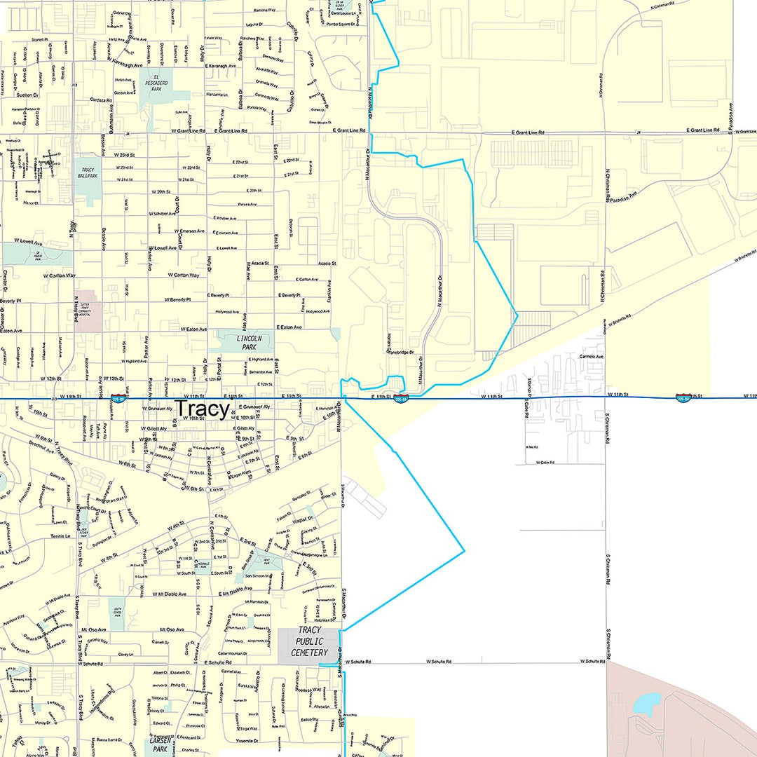 Premium Style Wall Map of Tracy, CA
