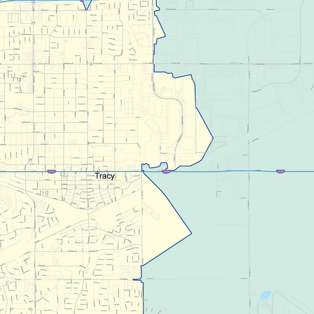Color Cast Zip Code Style Wall Map of Tracy, CA