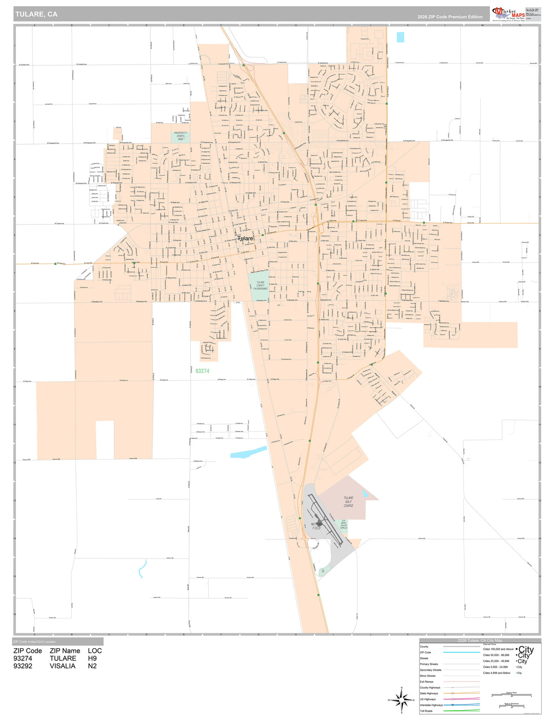 Premium Style Wall Map of Tulare, CA