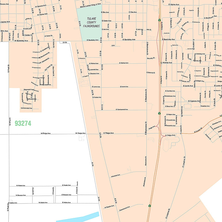 Premium Style Wall Map of Tulare, CA