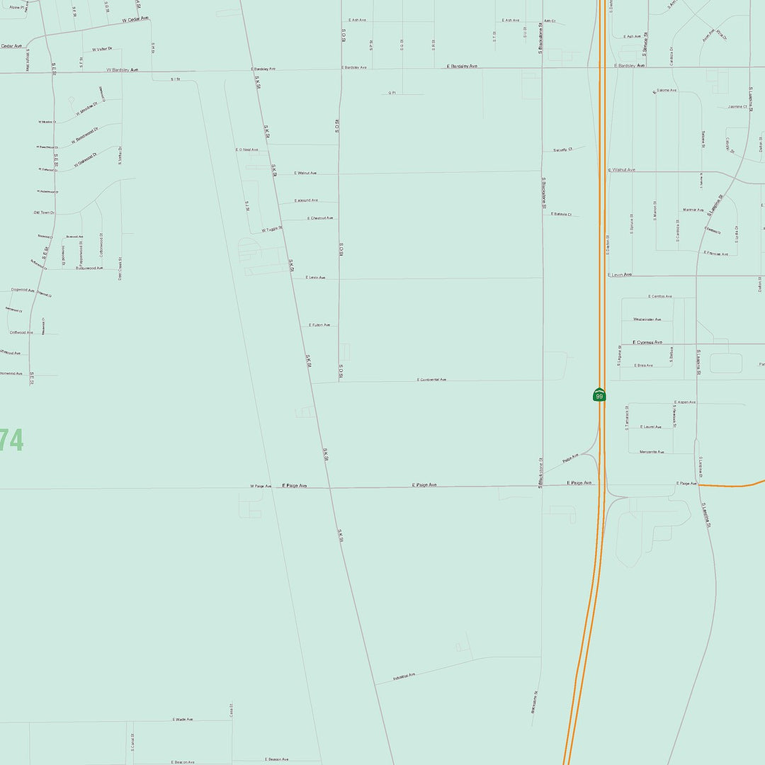 Color Cast Zip Code Style Wall Map of Tulare, CA