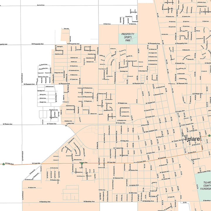 Premium Style Wall Map of Tulare, CA