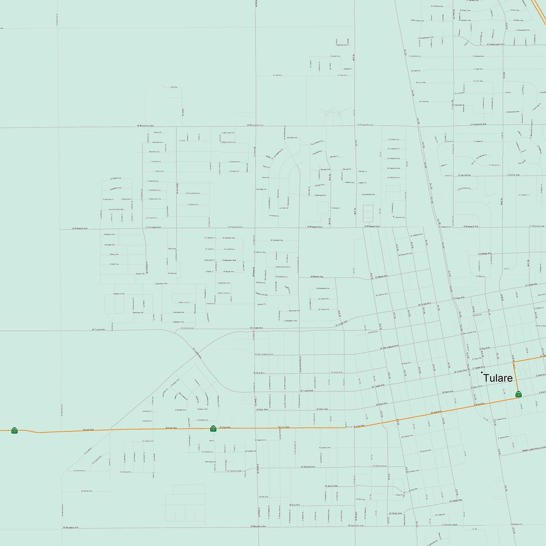 Color Cast Zip Code Style Wall Map of Tulare, CA