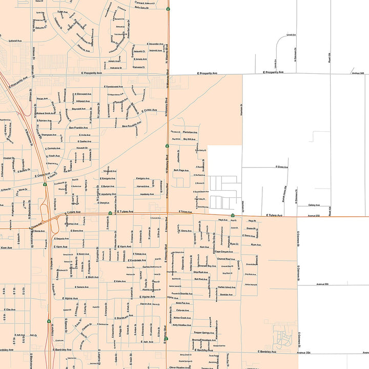 Premium Style Wall Map of Tulare, CA