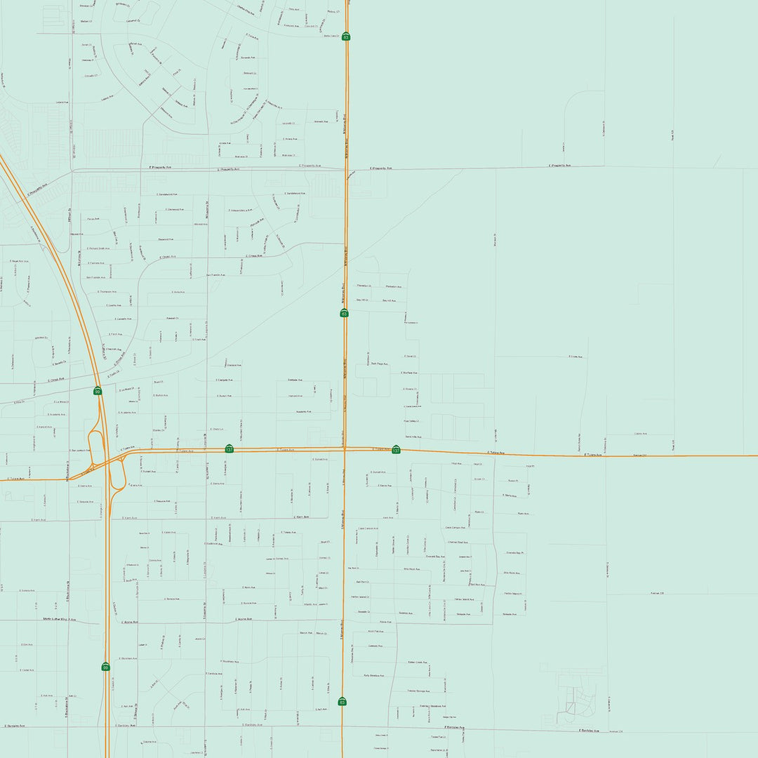 Color Cast Zip Code Style Wall Map of Tulare, CA