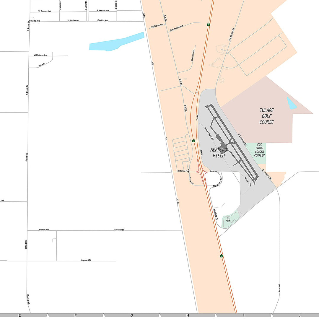 Premium Style Wall Map of Tulare, CA