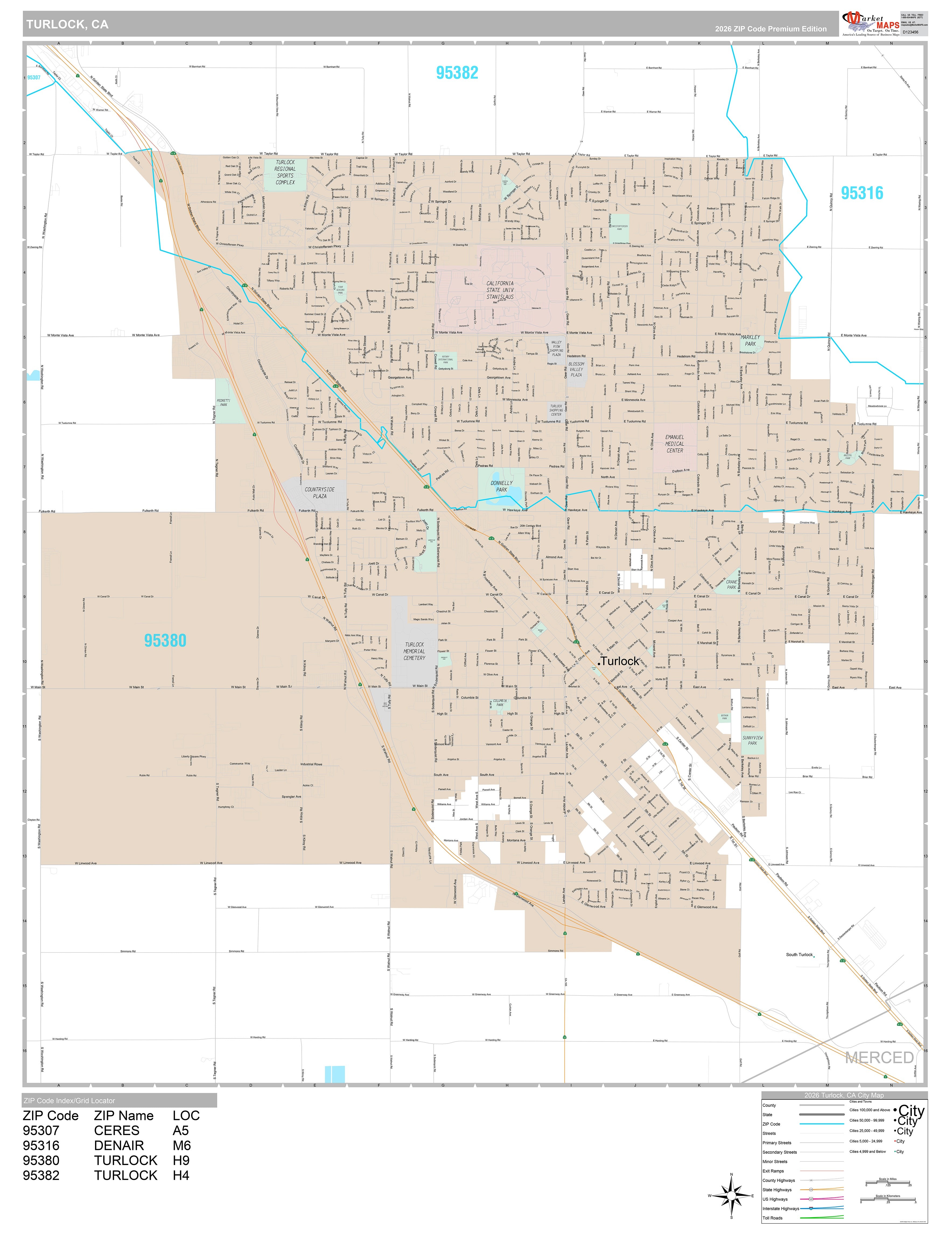 Premium Style Wall Map of Turlock, CA – American Map Store