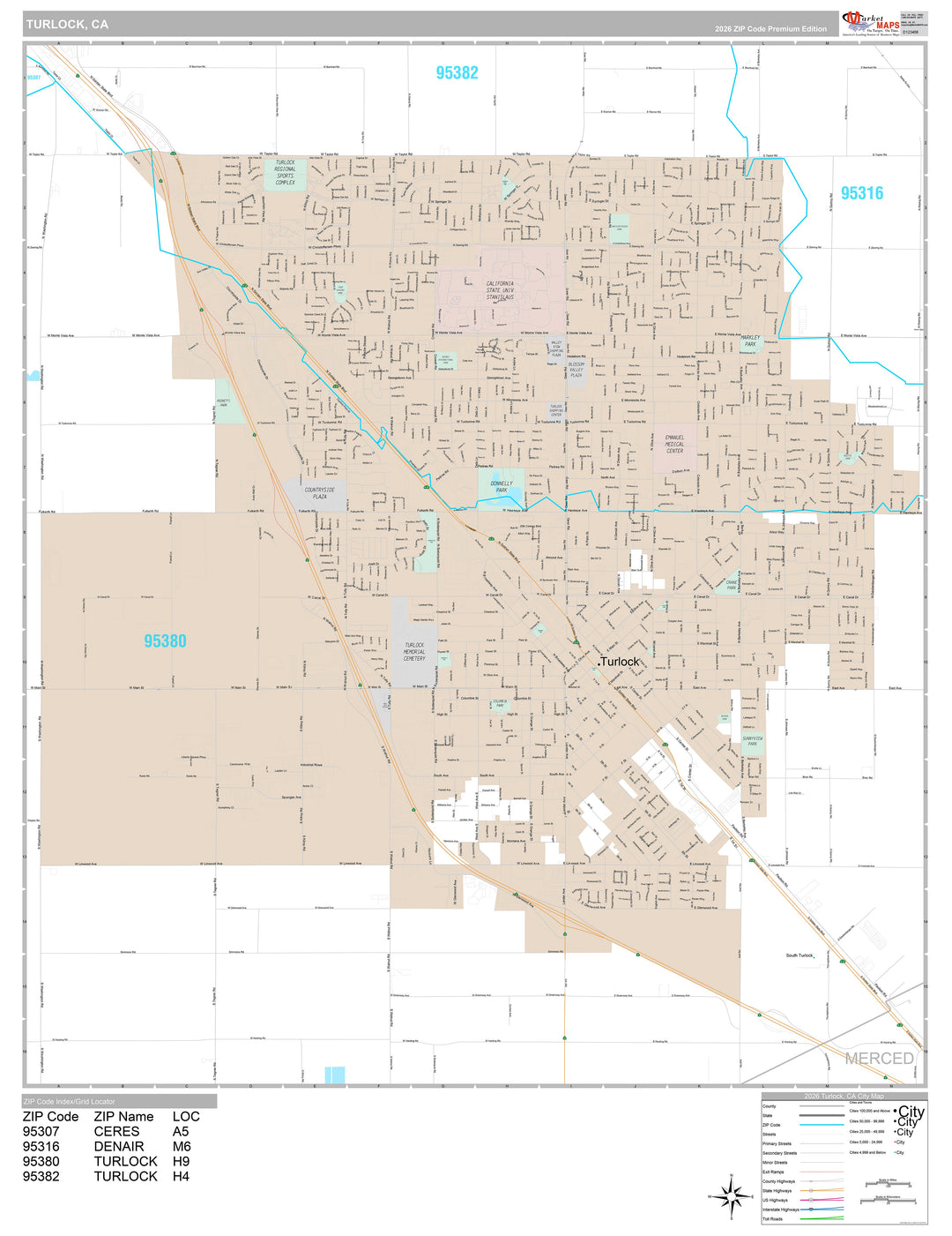 Premium Style Wall Map of Turlock, CA