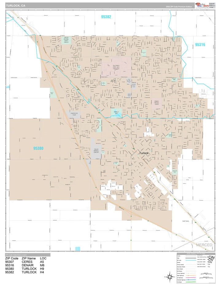 Premium Style Wall Map of Turlock, CA