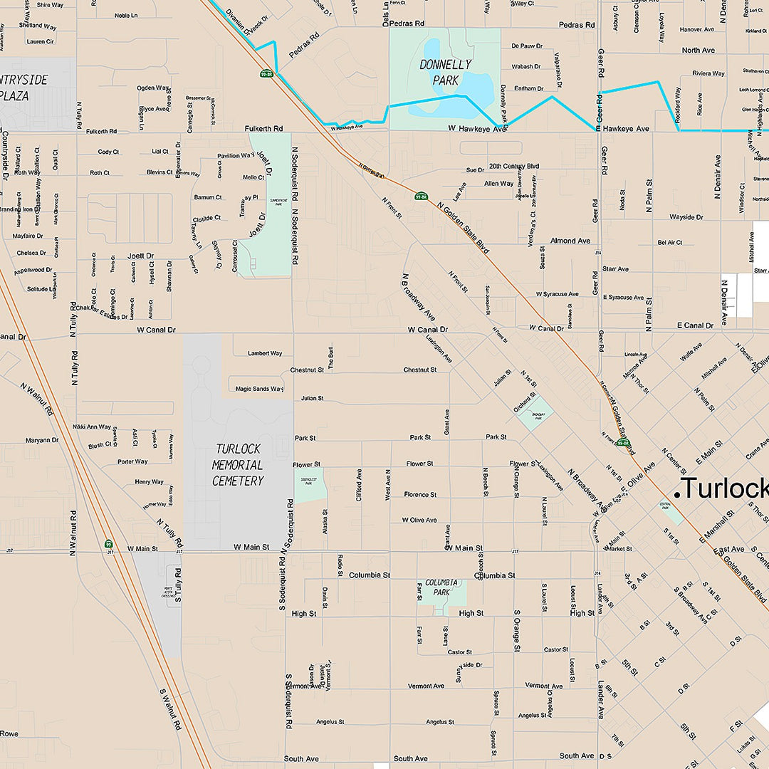 Premium Style Wall Map of Turlock, CA