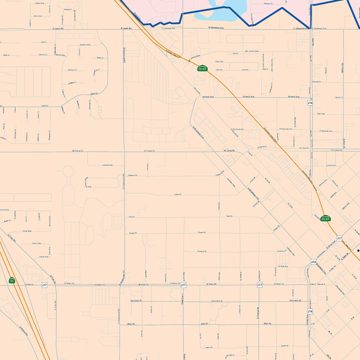 Color Cast Zip Code Style Wall Map of Turlock, CA