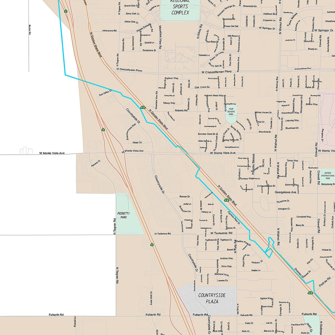 Premium Style Wall Map of Turlock, CA