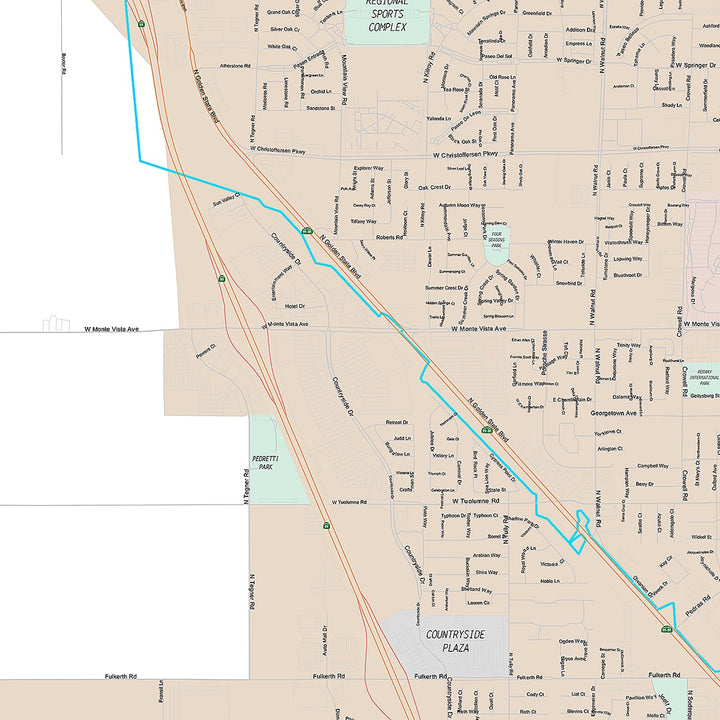 Premium Style Wall Map of Turlock, CA