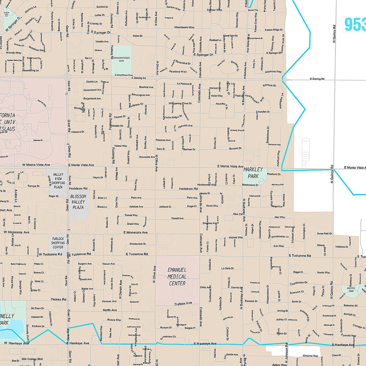 Premium Style Wall Map of Turlock, CA