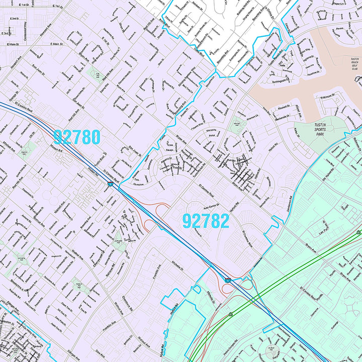 Premium Style Wall Map of Tustin, CA